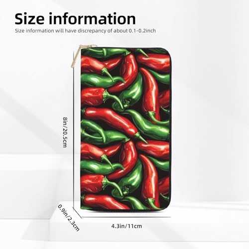 Red Green Chili Print Wallet Women, Leather Bifold Multi Card Wallet, Long Purse Women's Wallets2