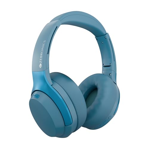 Image of ZEBRONICS Duke Plus, Wireless Over Ear Headphone with ANC, ENC, Gaming Mode, Dual Pairing, Rapid Charge, Upto 70* Hours Backup, Bluetooth v5.4, AUX, Comfortable Earcushion, Deep Bass (Blue)