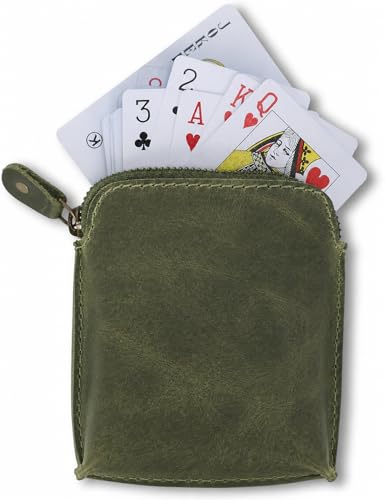 Image of Premium Full Grain Leather Playing Card Case, Zippered Playing Card Holder for Poker Bridge Cards, Durable Leather Card Deck Storage Organizer Travel Card Carrying Pouch Multi Purpose Wallet