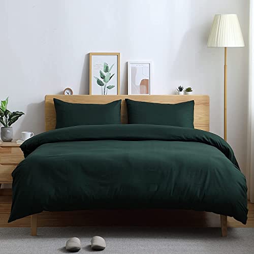 ATsense Bettbezug California King, 100% Baumwolle Leinen Feel Super Weich Bequem, 3-teiliges Dunkelgrünes Bettbezug-Bettwäsche-Set, langlebig und pflegeleicht, einfacher Stil Bauernhaus Bettbezug Cover