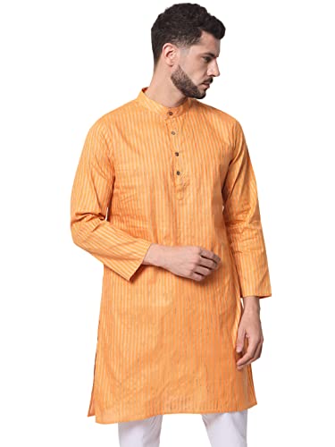 Image of Vastraa Fusion Men's Printed Kurta Pure Cotton Long Kurta, Round Collar, Full Sleeves, Button Kurta, Ethnic Wear