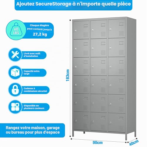 Armoire en métal SUPEER à 18 casier gris clair pour vestiaire professionnel - 4