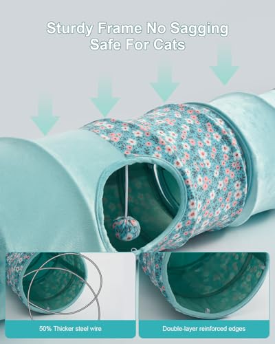 Image of Cat Tunnel, 3 Straight Shaped Tunnels 6 DIY Shapes with Wand Toys, No Noise Scratch Resistant Cool Linen Fabric, Interactive Pet Tunnel Tube for Indoor Cats, Puppy and Rabbits