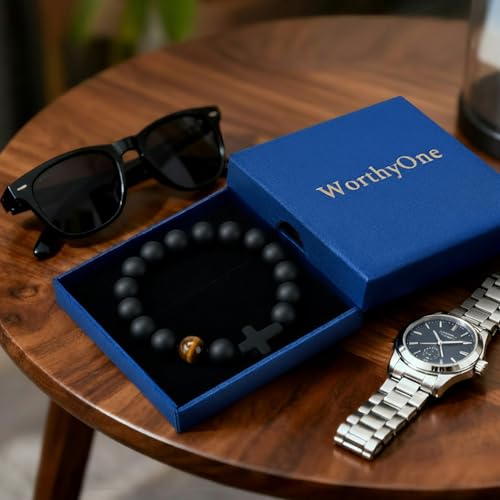 Pulsera de Hombre con Cruz y Cuentas de Piedra Negra miniatura 7