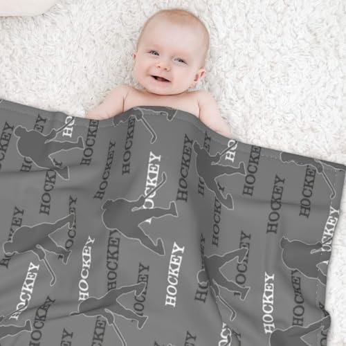 Image of Hockey Baby Blanket 30 inchx40 inch - Grey Reversible Fleece Throw with Ice Hockey Design, Ultra Soft Plush Blanket for Crib, Stroller & Toddler Bed, Cozy Gift for Little Fans