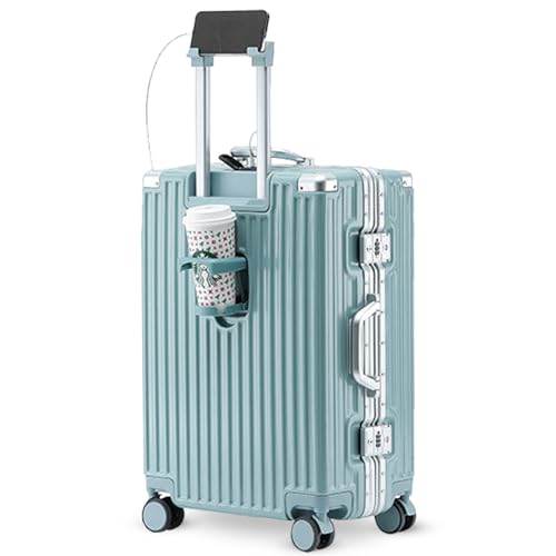 Carry-on with Cup Holder & USB Port Carry on Luggage Durable Luggage Suitcase Lightweight Hardside Luggage with TSA lock & Phone Holder 360° double spinner Wheels (Blue=20lnch, 20lnch)