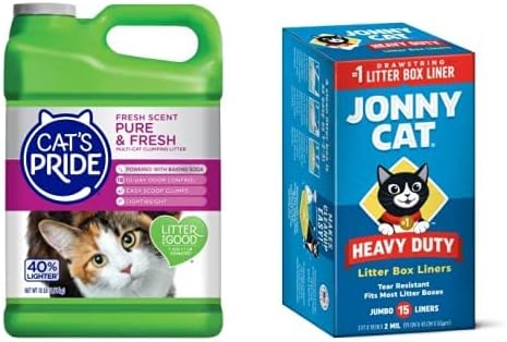 Cat's Pride Premium Litter and Jonny Cat - Paquete de 15 forros para gatos múltiples Pure & Fresh perfumado ligero aglutinante para gatos múltiples,