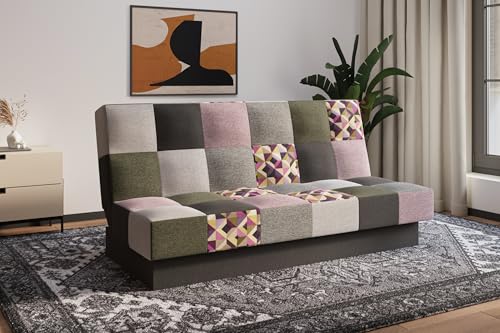 mb-moebel Canapé Convertible 3 Places avec Coffre – Clic-Clac avec Rangement | Banquette Lit BZ 2 Places – Sofa Bed en Tissu – Cyprus Patchwork (Rose +...
