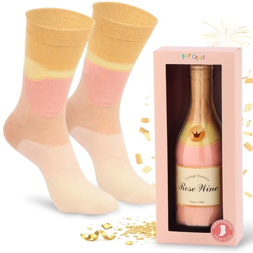 POPCRAZE Rose Wine Socks in a Bottle - Novelty and Funny Socks for Men and Women. Fun Mothers Day Gift Idea. Stocking Stuffers