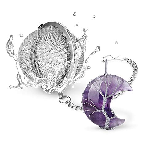 Taygate Reiki Healing Crystal Stone Tea Infuser Tea Diffuser for Loose Tea Amethyst Tree of Life Wire Wrapped Crescent Moon Pendant Tea Ball Tea Filter Gifts for Women