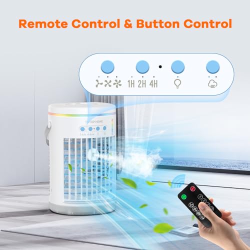 Portable Air Conditioner, 5 in 1 Air Cooler Mini Air Conditioner Fan with Spray & Colorful Night Light, Portable Air Cooler for Home, Office, Travel, Adjustable Wind Speed Spray Mode, 1400ML - Image 3