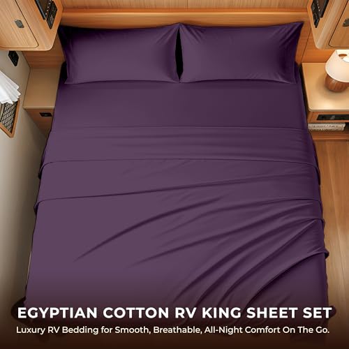Image of SGI bedding 100% Egyptian Cotton Sheets RV King Size - 600 Thread Count Sheets Set, Soft, Cooling, 15 inch Deep Pocket, Luxury Hotel Bedding, Breathable, Durable - Plum