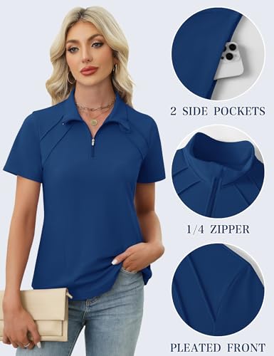 Image of LOMON Womens Golf Polo Shirts Summer Short Sleeve 1 /4 Zip Tops Moisture Wicking Casual Tennis Activewear with Pockets
