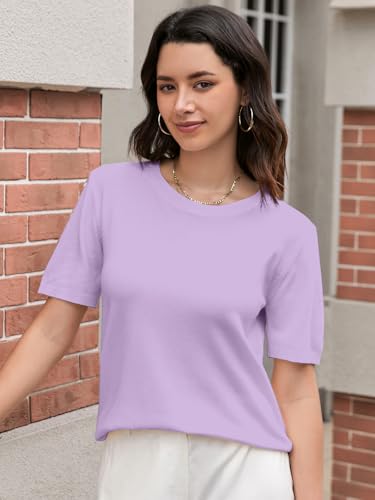 Image of DAIMIDY Womens Cotton Modal Short Sleeve Sweaters Summer Knit Tops | Breathable,Soft,Smooth Feel and Excellent Drape.Fit in Summer,Spring and Fall.