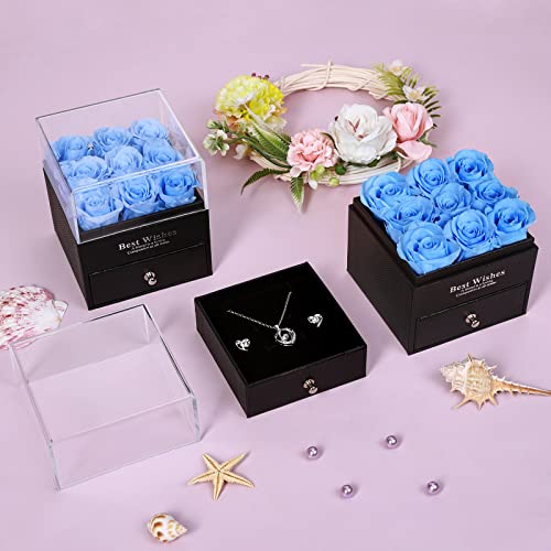 Elu Birthday Gifts Preserved Real Rose For Girlfriend Mom Women Wife Grandma With Necklace And Earings, Romantic Gifts For Wedding Anniversary #TOP4