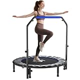 HOMCOM Trampolín de Fitness Adultos Ø122 cm, Cama Elástica Plegable con Mango Ajustable de 4 Niveles, Marco de Acero, para Entrenamiento Piernas, Cuerpo en Hogar, Oficina, Gimnasio, Negro y Azul