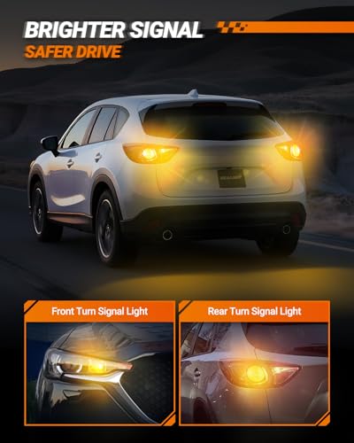 Image of SEALIGHT 7440 7443 LED Bulb Amber Yellow, Upgraded T20 7444 7443NA 7441 W21W 992 LED 56-SMD with Projector Lens,Front Rear Turn Signal Lights bulbs Need Extra Load Resistor, Pack of 2
