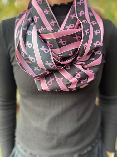 tiemart Breast Cancer Awareness Striped Infinity Scarf in Black2