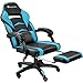 TecTake 800769 Chaise Gaming Confortable, Fauteuil de Bureau Ergonomique, Dossier Réglable, avec Repose-Pieds - Plusieurs Couleurs - (Noir-Bleu Azur | No. 403462)