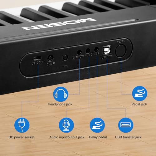 MOSEN 88-key digital piano keyboard with semi-weighted keys, double keyboard, LED display, 380 tones, 128 rhythms, 88 demo songs, Piano Lessons, keyboard stand and sustain pedal.(MSP-45BK)-Black - Thumbnail 5