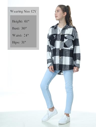 Image of Mebius Girls Shacket Jacket Long Sleeve Plaid /Corduroy Color Block Button Down Casual Collared Shirt with Pocket