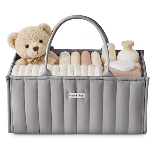 Image of Blissful Diary Baby Diaper Caddy Organizer, Stylish Storage Basket for Newborn Essentials and Diaper Station, Gift for Baby Shower and Registry Must-Have, Light Gray