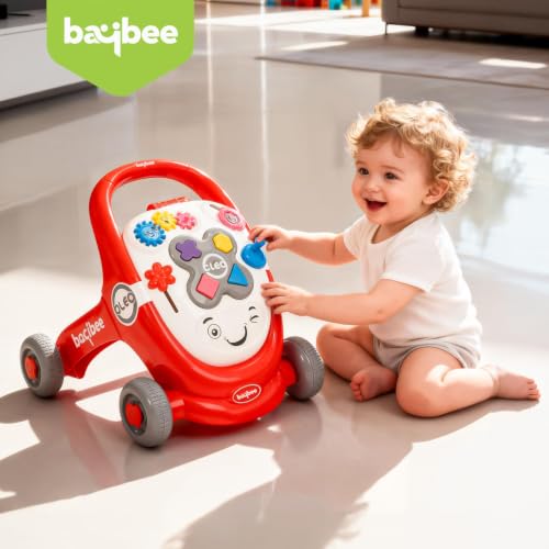 Image of Baybee Oleo Baby Walker for 6-18 Months | Activity Push Walker with Music & LED Lights | Stable Wheels, Easy Grip Handle | Educational Walker for Boys & Girls 0-2 Years (Red)