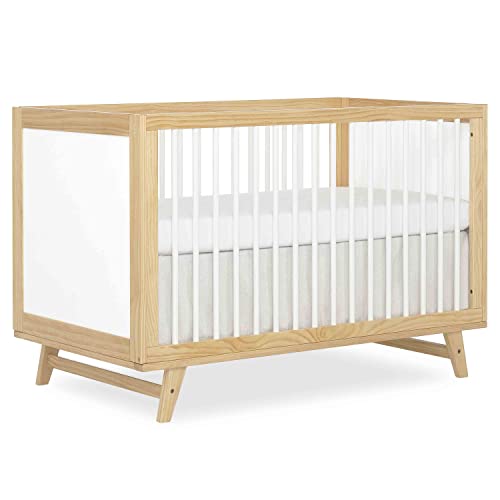 Image of Dream On Me Carter 5-in-1 Full Size Convertible Crib / 3 Mattress Height Settings/JPMA Certified/Made of New Zealand Pinewood/Sturdy Crib Design, Natural & White
