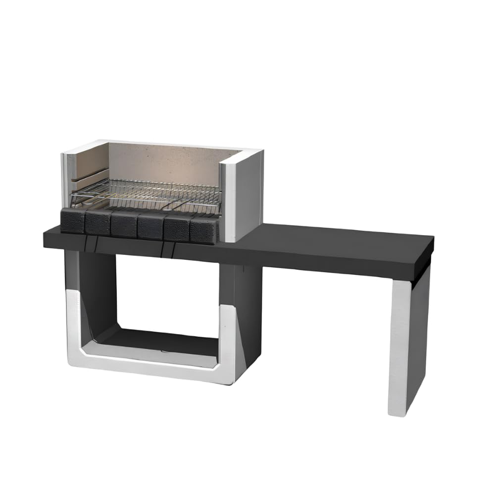 SAROM Porto New, Barbecue in Calcestruzzo Alleggerito con Tavolo Laterale Integrato, Griglia Cromata 67x40 cm, 3 Altezze Regolabili, Safe Grill, 160x51,5x96,8 cm, 259 kg