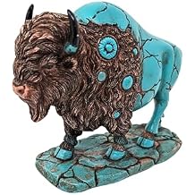 Majestic Small Bison Figurine - Turquoise & Brown Resin American Buffalo Decor for Shelf, Tabletop, or Desk - Rustic Wildlife Accent Piece - Ideal for Collectors & Buffalo Enthusiasts