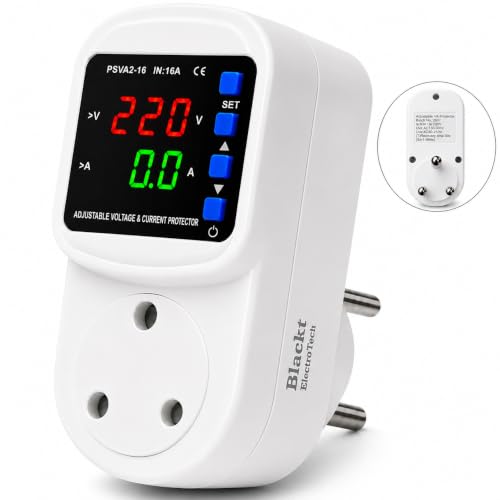 BlackT ElectroTech BTSVP04 16A 3 PIN Adjustable Voltage Protector Socket, Over/Under Voltage & Overcurrent Cut-Off, Digital V/A Display with Auto Recovery, White - Image 2