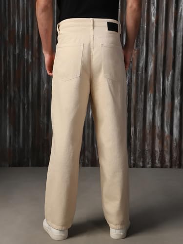 Image of High Star Men Cotton Washed Loose Fit Casual Mid-Rise Jeans