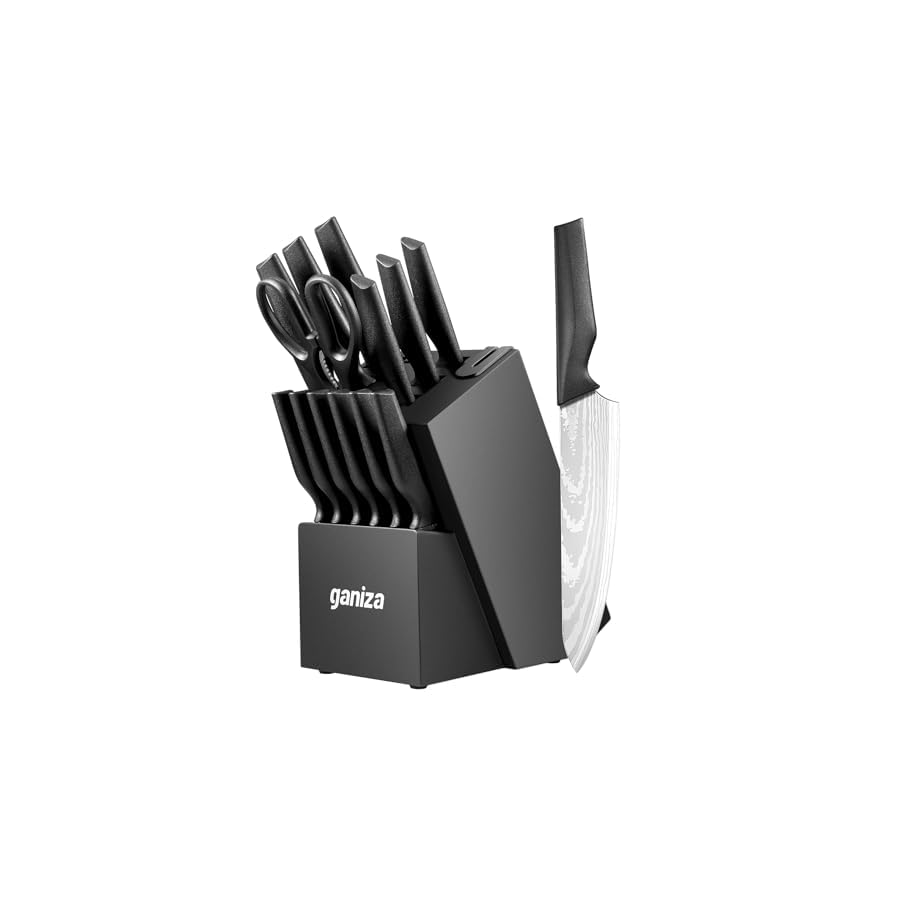 Knife-Set-Ganiza-15pcs-Knife-Set-for-the-Kitchen-with-Block-Built-in-Sharpener-High-Carbon-Stainless-Steel-Kitchen-knife-set-with-Laser-Pattern-Sharp-Rust-Resistant Knife Set, Ganiza 15pcs Knife Set for the Kitchen with Block, Built-in Sharpener, High Carbon Stainless Steel Kitchen knife set with Laser Pattern, Sharp & Rust Resistant