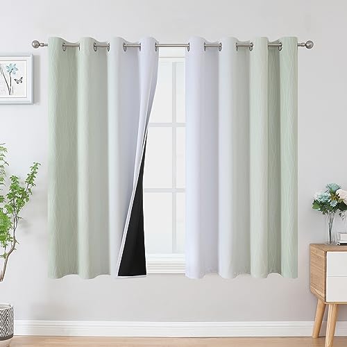 Estelar Textiler Sage and Greyish White Blackout Curtains 54 Inch Length, Light Blocking Gradient Grommet Drapes for Living Room, Thermal Insulated Ombre Curtains for Bathroom,52Wx54L,2 Panels