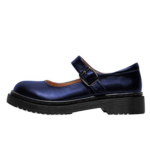 Image of YDN Women Classic Round Closed Toe Mary Jane Flats Platform Adjustable Single Ankle Strap Buckle Comfy Cute Pump Leather Patry Cosplay Girls Dress Shoe Size 4-16