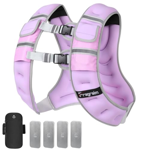 Fragraim Adjustable Weighted Vest for Women Men, 8-12lb Weight Vest with 4 Removable Iron Weights, Phone Holder and Back Pocket, Vest for Walking,Strength Training, Running - Purple