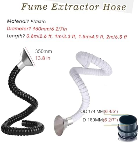 Flexible Welding Fume Extractor Hose - 4.9 Ft Dust & Smoke Collection Duct, Removable Hood, 160MM ID, Ideal for Air Filtration & Industrial Use