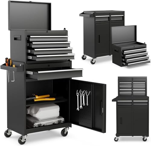 Gymax Carro De Herramientas Con 5 Cajones, Armario De Herramientas 2 En 1 Con Gancho, Estante Ajustable Y Ruedas Universales, Carro De Herramientas Para Garaje, Almacén Y Taller Negro Gymax Carro De Herramientas Con 5 Cajones, Armario De Herramientas 2 En 1 Con Gancho, Estante Ajustable Y Ruedas Universales, Carro De Herramientas Para Garaje, Almacén Y Taller Negro