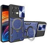 Ysnzaq Armor Case for Infinix Note 40 Pro (Not 40) with Slide Camera Lens Cover, Heavy Duty TPU+PC Shockproof Protect Phone Case with Magnetic Coil Bracket for Infinix Note 40 Pro CQ Navy