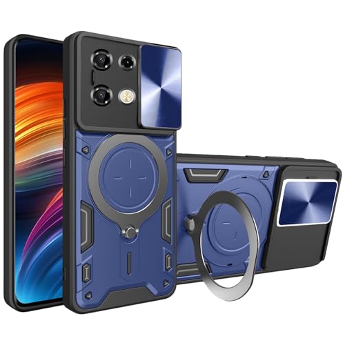 Ysnzaq Armor Case for Infinix Note 40 Pro (Not 40) with Slide Camera Lens Cover, Heavy Duty TPU+PC Shockproof Protect Phone Case with Magnetic Coil Bracket for Infinix Note 40 Pro CQ Navy