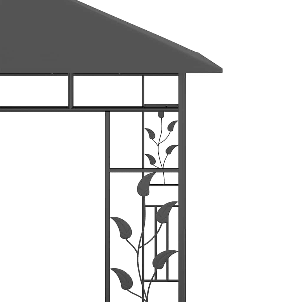 Pavillon 3x3m mit Moskitonetz und Lichterkette, Stabiles Gartenzelt aus pulverbeschichtetem Stahl, Überdachung für Garten und Terrasse, Gartenlaube, Anthrazit