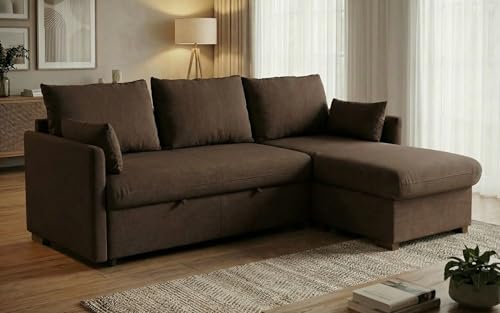 BUDWING Orlando Canapé-lit d’Angle 4 Places – Chaise Longue Réversible avec Coffre – Style Contemporain, Tissu Déperlant Anti-Taches – 221x160,5x88...