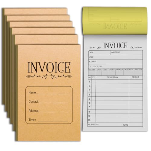 Carbonless Receipt Book - 2-Part Duplicate Handheld Invoice Pad, 3.5x5.5in for Small Businesses, 50 Sets per Book (6-Pack, 300 Total)