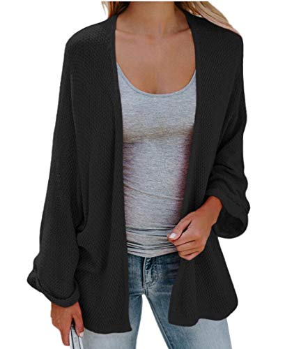 Preisvergleich Produktbild Avondii Damen Strickmantel Langarm Strick Cardigan Wasserfall Herbst Baumwolle Strickjacke Cover up (S, Black / Schwarz)