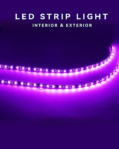 Image of Car Led Strip Lights 24 inch Connectable 12V Led Light Strip for Cars Golf Cart Boat Marine Motorcycle Interior & Exterior Waterproof Strip Pink, 4Pack