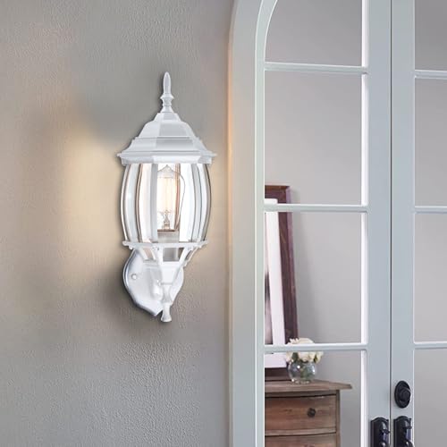 Image of 16.8 Inch White Outdoor Wall Light, Outside Porch Sconce White Outdoor Light Fixture for House Front Door Wall Lantern with Vintage Design, Garage Balcony, E26