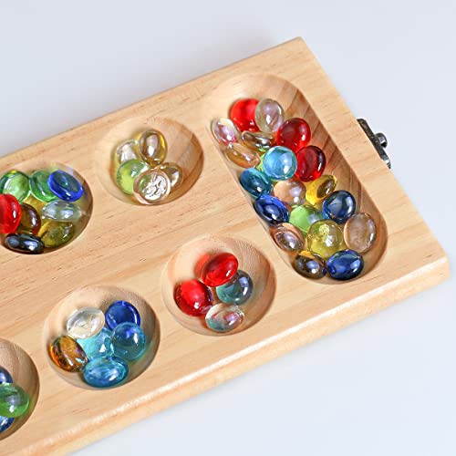 KINGOU 50 pcs Replacement Mancala Stones Mixed Colored Flat Glass Pebbles/Beads/Gems for Games (12-15mm)