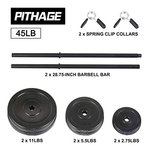 PITHAGE Barbell Weight Set Adjustable Weights Lifting 45 LBS Body Pump Fitness Exercise Home Gym,Black - Thumbnail 2
