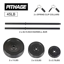 PITHAGE Barbell Weight Set Adjustable Weights Lifting 45 LBS Body Pump Fitness Exercise Home Gym,Black