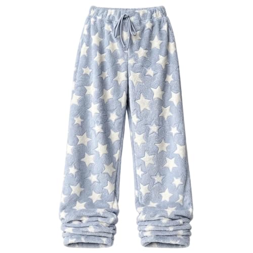 CHENXDZHAO Flannel Pajama Pants Women,Flannel Pajama Pants Women Wide Leg Elastic Waist Fleece Pant Fall Winter Trendy Cute Casual Loose Fit Cozy Pj Bottoms 2026 Christmas Sleepwear,Light Blue,L - image 4